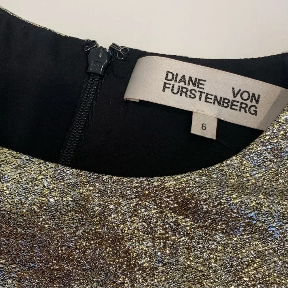 Diane Von Furstenberg Hadlie two metallic gold jacquard sheath dress DVF size 6 - Picture 8 of 13